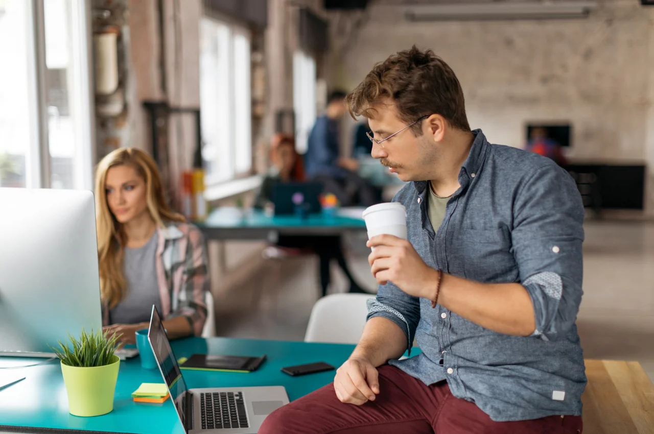 Man working remotely from a coworking in Spain